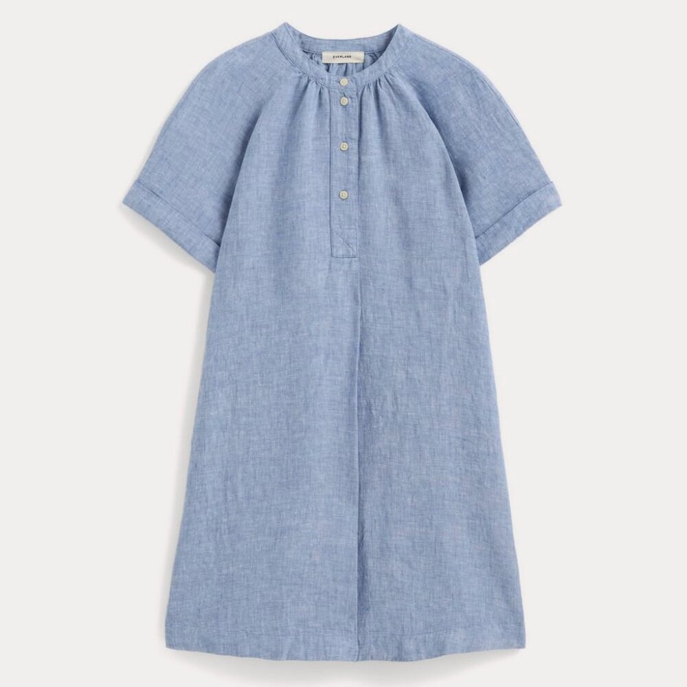 Everlane Women's Popover Dress in Linen in Chambray, Size Small